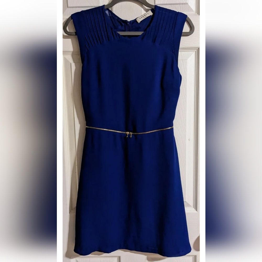 Sandro Paris Dress XS/S Fit & Flare Blue Cap Sleeve Cocktail Party